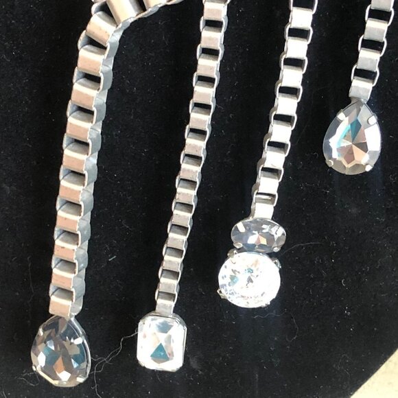 Fashion Jewelry Pewter Necklace Large Dripping Rhinestones 22" to 27" - Picture 5 of 12